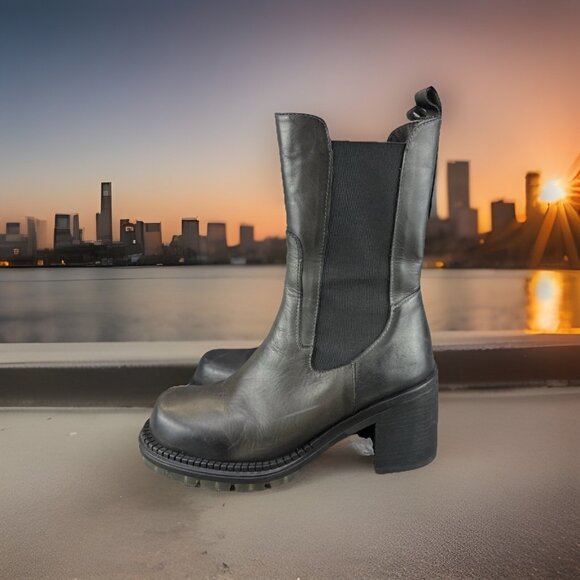 Emanuele Crasto Shoes - ✅Emanuele Crasto Boots Women's 39/8.5 Chunky Heel Mid Calf Grey Pull On Leather